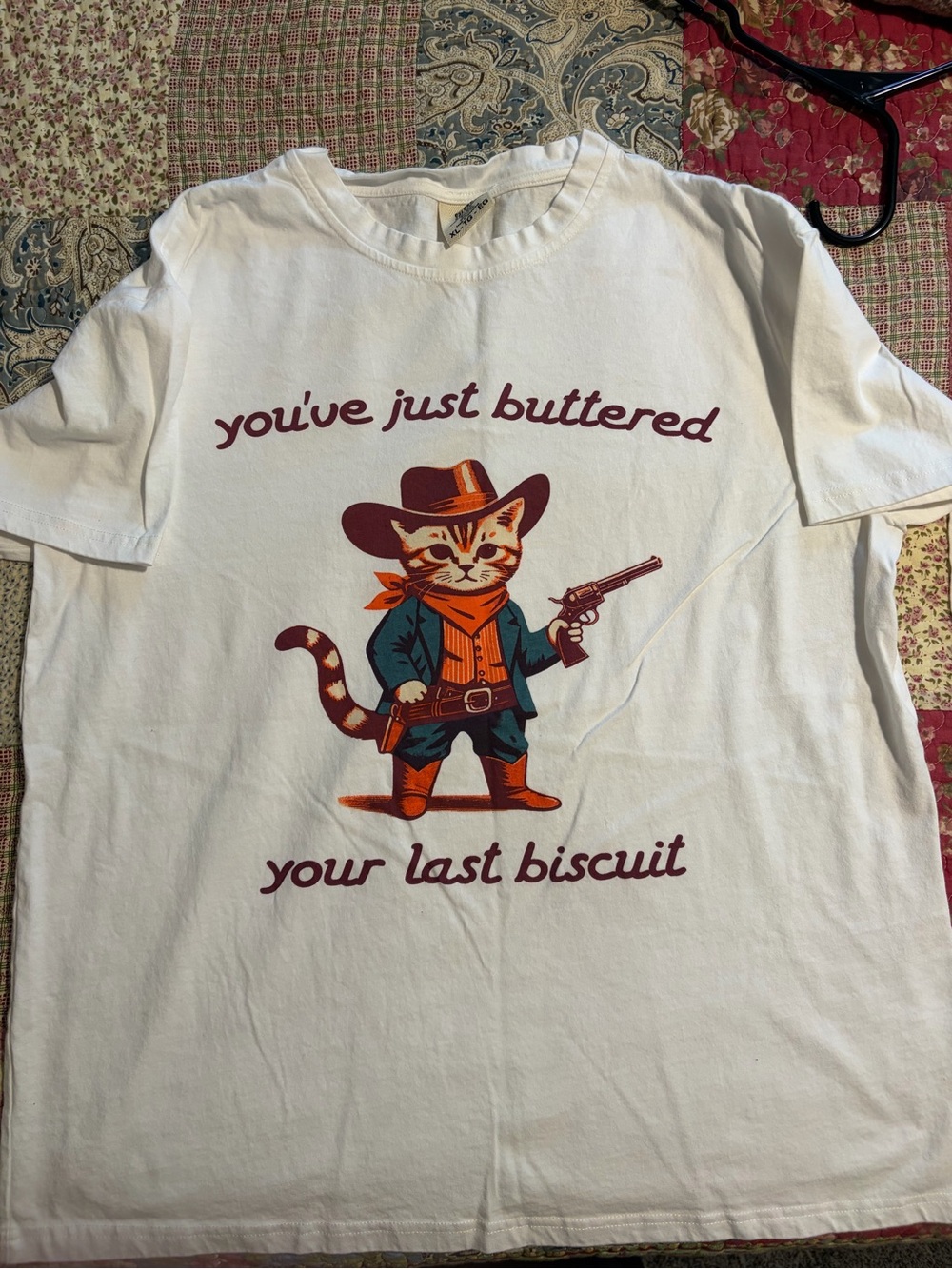 Comfort Colors White T-Shirt with Maroon Text and Multi-Color Graphic